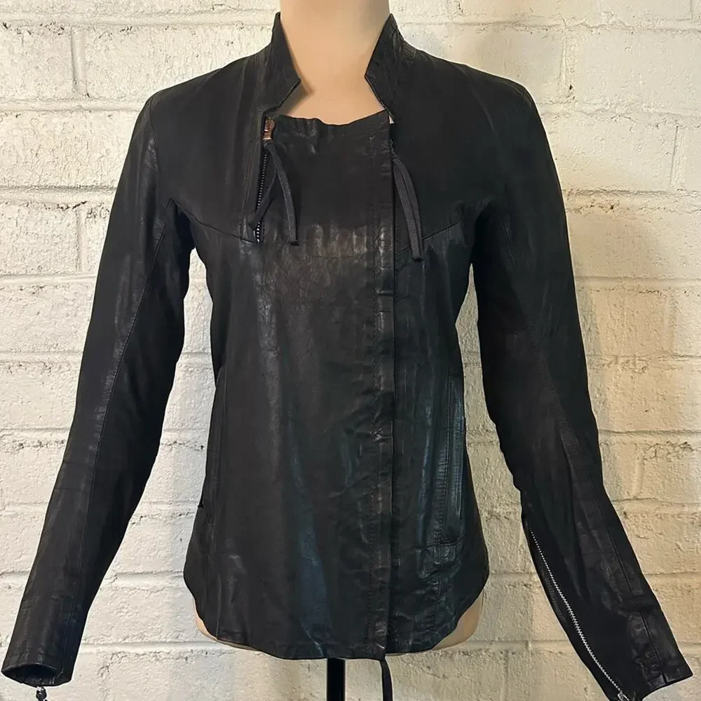 11 By Boris Bidjan Saberi Black Waxed Leather Jacket size XS 90's Grunge Zippers